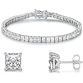 MDFUN 18K White Gold Plated Tennis Bracelet Stud Earrings Jewelry Set for Women and Men