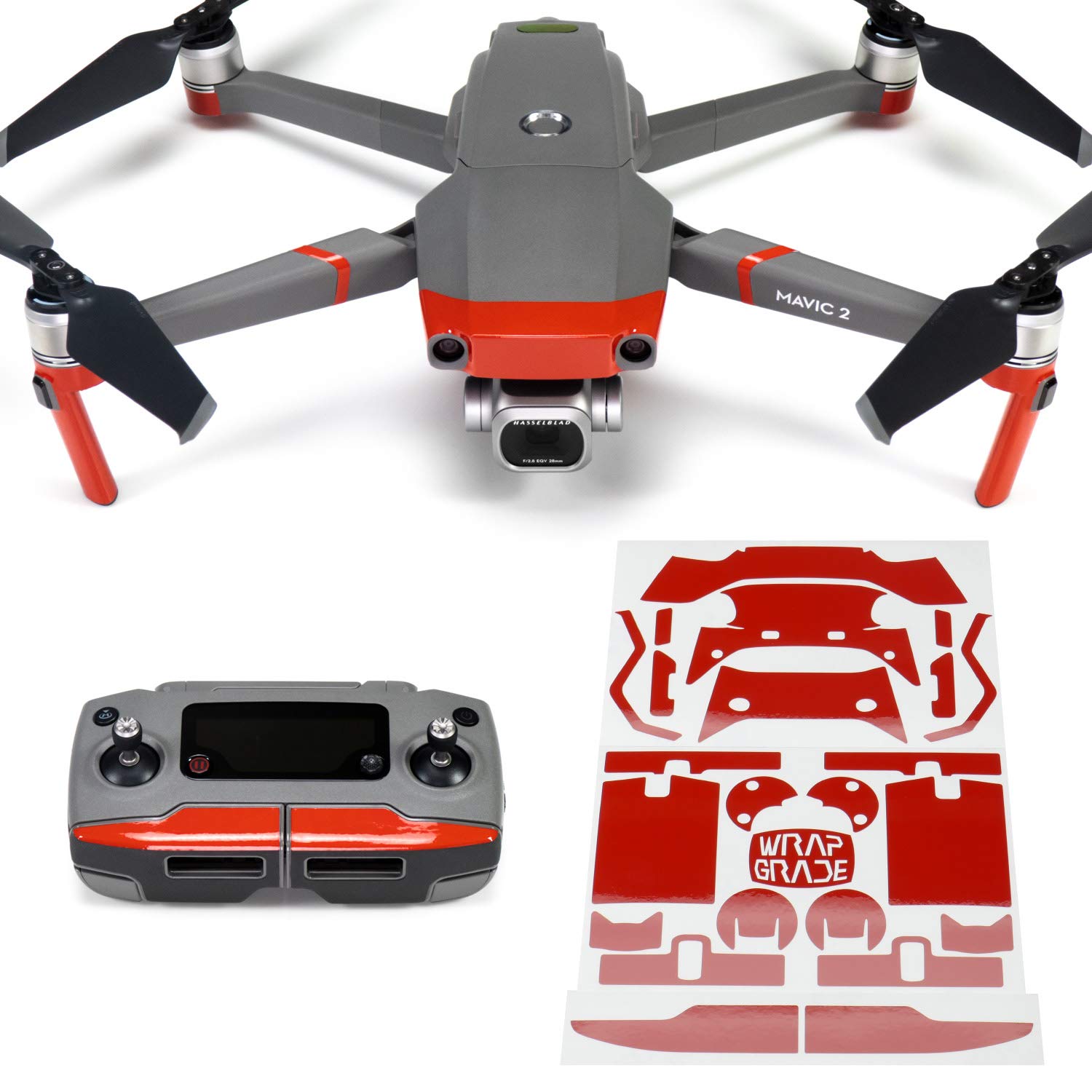 Wrapgrade Poly Skin Sticker compatible with DJI Mavic 2 | Accent Color (SUPER RED)