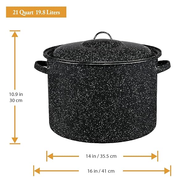 GRANITE WARE 21-QUART STOCKPOT, LARGE CAPACITY FOR SOUPS, STEWS, PASTA – DURABLE GRANITEWARE WITH NON-STICK SURFACE FOR EASY CLEANING – CHIP-RESISTANT & EVEN HEAT DISTRIBUTION (SPECKLED BLACK)