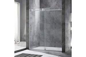 WOODBRIDGE Frameless Sliding Shower Door, 56"-60" Width, 76" Height, 3/8" (10 mm) Clear Tempered Glass, Chrome Finish, Designed for Smooth Door Closing and Opening.