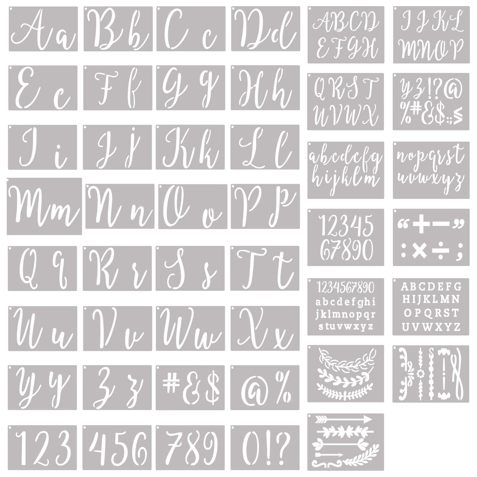 Photo 1 of Stencils for Painting, 45 Pack, 4 Inch and 2 Inch Letter Stencils and Numbers, Symbols and Signs, Alphabet Stencils. Reusable Calligraphy Letter Stencils for Arts Crafts Painting Wood