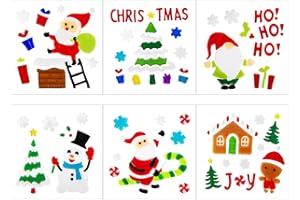 HOHUCRAB 6 Sheet Christmas Window Clings Gel,Snowman,Gingerbread Man,Christmas Tree, Santa Claus, Snowflakes, Christmas Stickers for Glass Windows, Window Clings Christmas Decorations