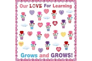 Sayglossy 106 Pcs Valentine's Day Bulletin Board Decorations Love Heart Cutouts Classroom Bulletin Border Set Valentine's Day Heart Honeycomb Clouds Cutouts Chalkboard Wall Decor (Flowerpot)