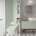Maupvit Bathroom Storage Cabinet with 2 Frosted Glass Doors, Tall Narrow Cabinet with Doors and Shelves Adjustable, Slim Cabinet for Small Spaces, 8 Storage Compartments (White)