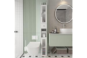 Maupvit Bathroom Storage Cabinet with 2 Frosted Glass Doors, Tall Narrow Cabinet with Doors and Shelves Adjustable, Slim Cabinet for Small Spaces, 8 Storage Compartments (White)