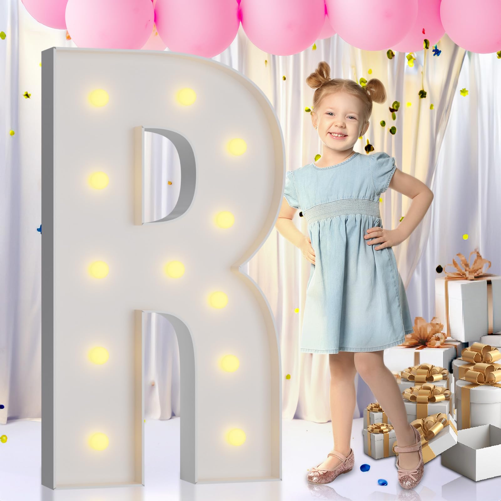 Photo 1 of imprsv Marquee Light Up Letters Kit, 4FT, Customizable Mosaic Alphabet Balloon Frames, Party Decoration Arch Kit, Letter R