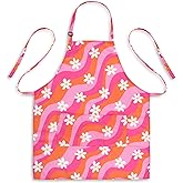 Plum Hill Groovy Pink Apron for Women with Pockets - Cosmetology Apron for Hair Stylist, Nail Techs, Estheticians, Bleach Proof