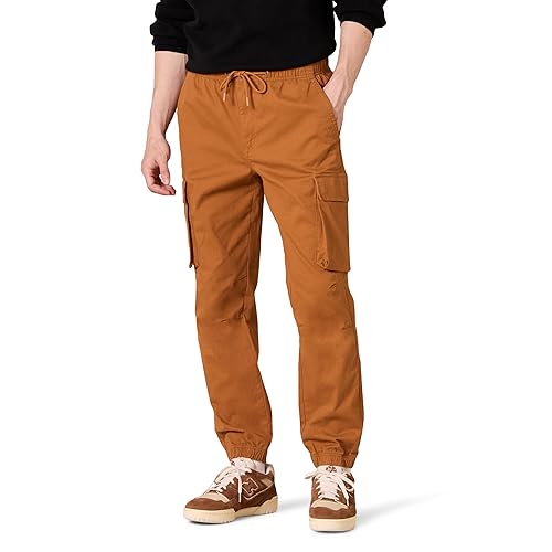 Amazon Essentials Men's Drawstring-Waist Regular-Fit Cargo Jogger, Caramel, Small