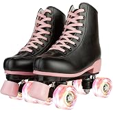 Silvertree Roller Skates for Women and Men PU Leather High-top Adult Roller Derby Skate Wheels Light Up Roller Skate Four-Wheel Shiny Roller Skates Unisex