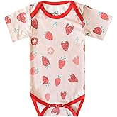 Copper Pearl Short Sleeve Bodysuit Baby: Ultra Soft Bodysuits for Newborns, Boys, Girls, and Infants - Stylish, Comfortable, Overlap Shoulders, Premium Knit Fabric - Strawberry, 6-12 Months