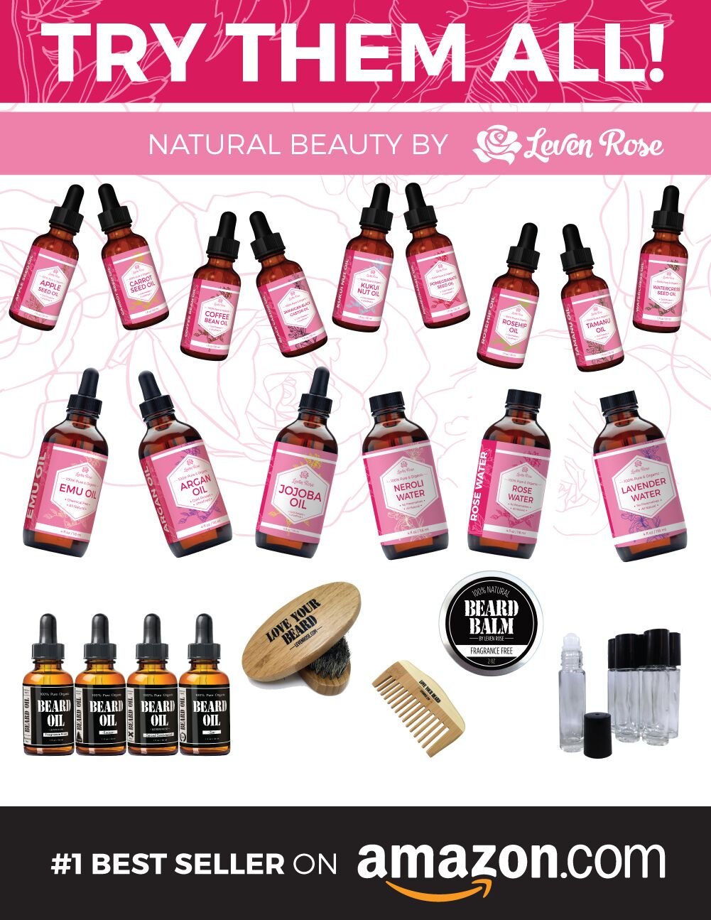 Rosehip Oil Night Serum by Leven Rose, 100% Pure Organic Natural Skin Renewal Brightening Complexion Anti Inflammatory Anti Aging 1 oz: Beauty