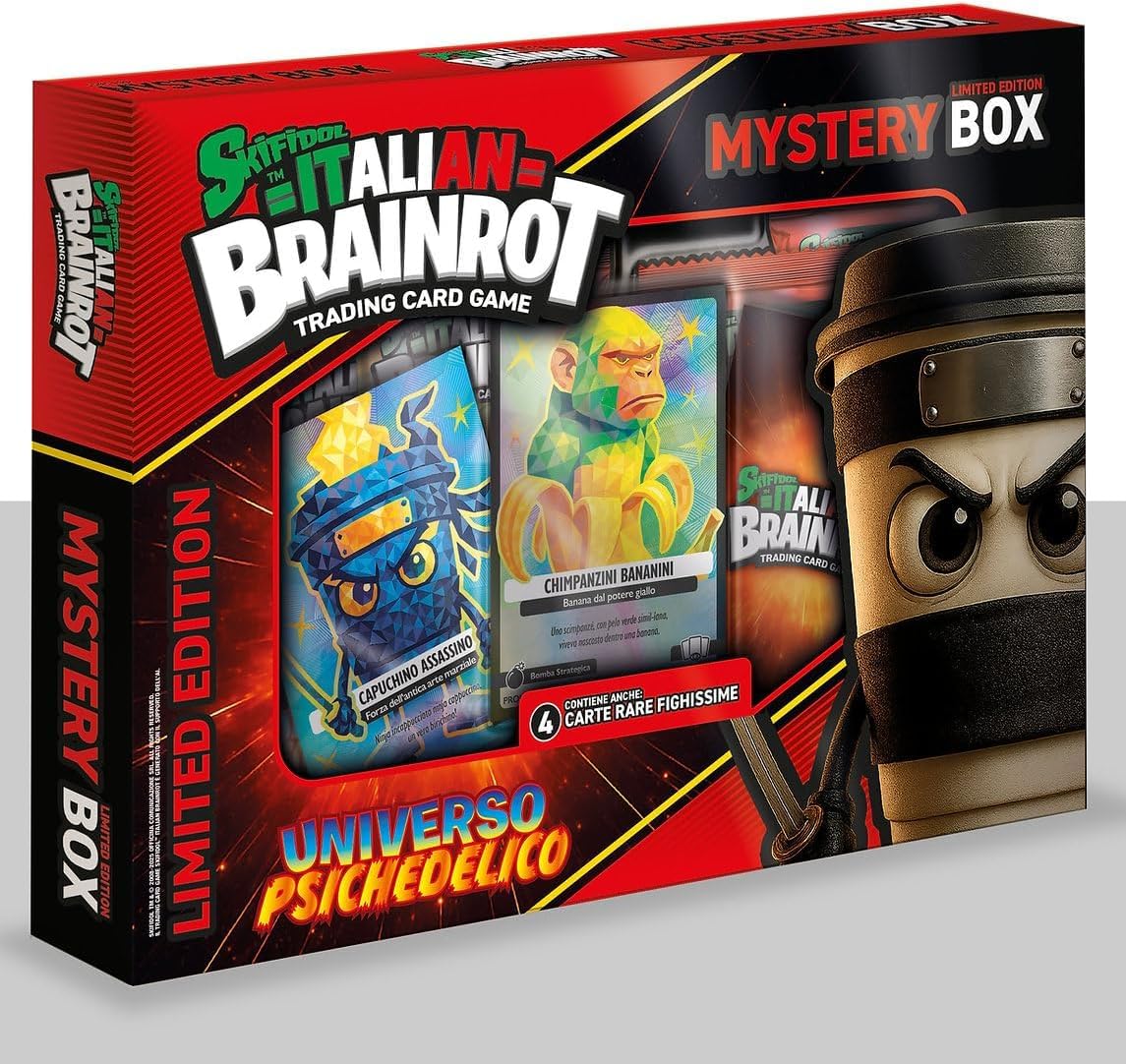 Skifidol ITALIAN LANGUAGE Brainrot Mystery Box PSYCHEDELIC UNIVERSE – Trading Card – with 4 Rare Promo Cards, 2 Polygon and 42 Cards – Limited Edition – Alpha Series