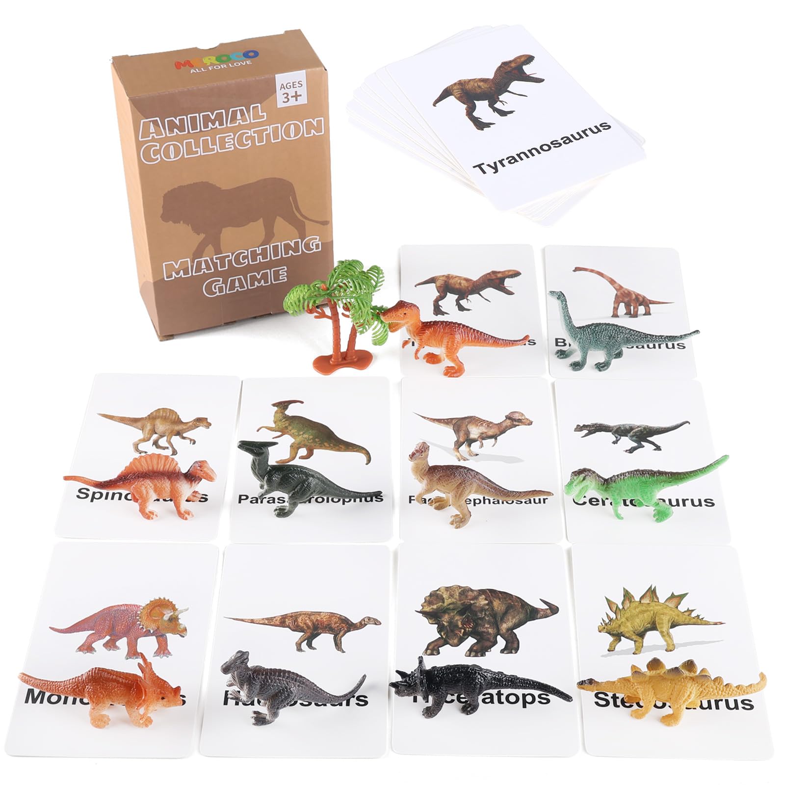 MEROCO Dinosaur Animal Flash Cards for Toddlers with Figurines Animal Matching Game Learning Cards Travel Game Preschool Learning Science Toys for Kids Plastic Materials