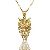 Sterling Silver Owl Pendant with Cubic Zirconia Stones, Owl Necklace, Bird Necklace, Silver Necklace for Women, Silver Necklace for Men, Handmade Jewelry