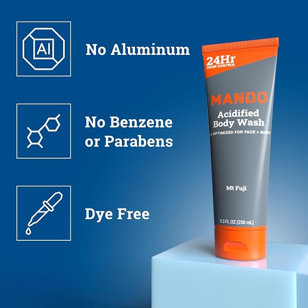 MANDO ODOR SHIELD BODY WASH – 24 HOUR CONTROL – REMOVES ODOR BETTER THAN SOAP – SLS FREE, PARABEN FREE, SKIN SAFE – 8.5 OUNCE (PACK OF 2) (MT FUJI)