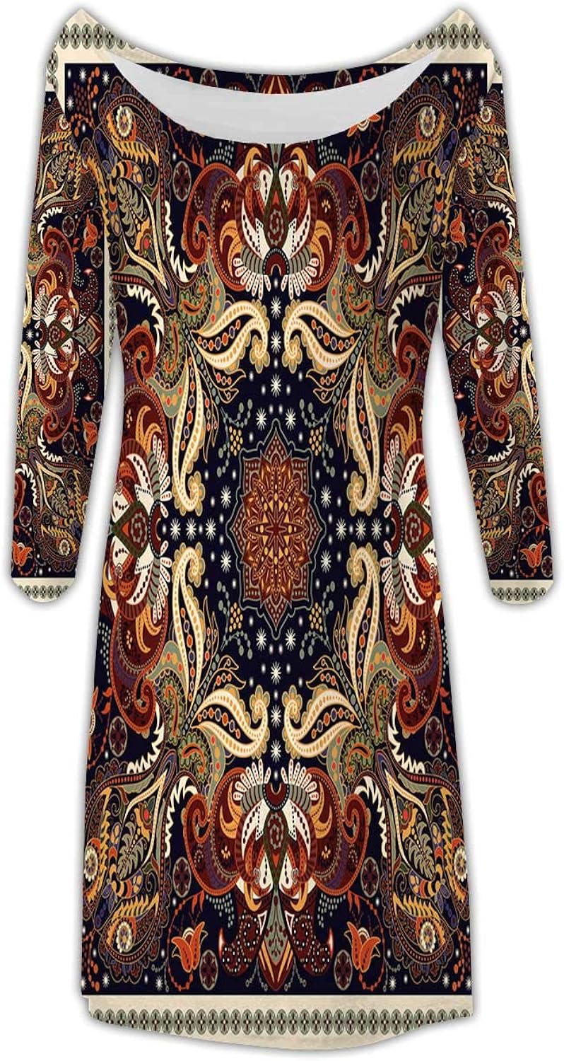 Deer Forest Snow mas Winter Seasonpaper Vector Womens Comfy Swing Tunic Long Sleeve T Shirt Dress,29548o for Party,XS