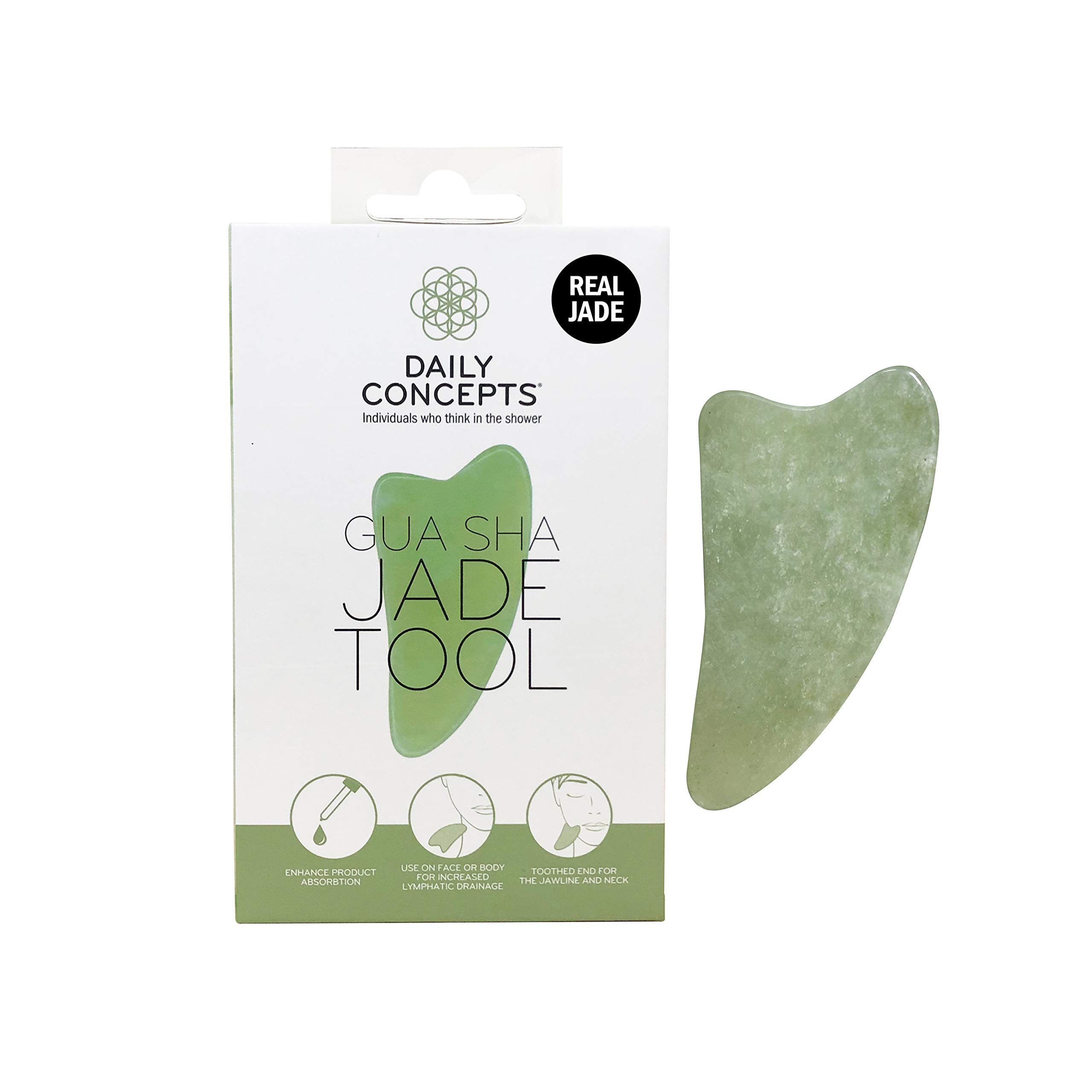 Daily Concepts Daily Jade Gua Sha Facial Tool to Help Sculpt Facial Features by Stimulating The Face and Leaving Brighter Glowing Skin, Safe for All Skin Types 107g