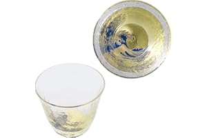 Kasyou Studio The Great Wave off Kanagawa Crystal Glass Cup sake cup (Kanazawa Gold Foil, Gift Box), MG-V-0502