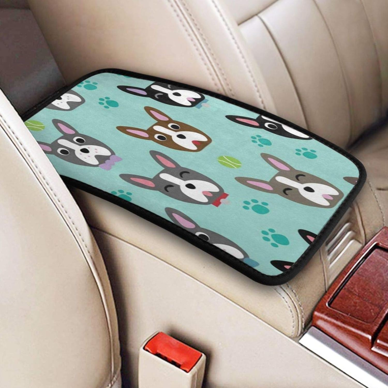 N\ A Car Center Console Cover Cute Bulldog Dog Face Paw