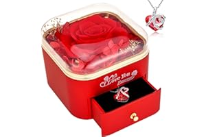 FCAYLO Valentine's Day for Women Birthday Gifts Preserved Real Purple Rose with Necklace Eternal Roses Forever Flowers Mothers Day Rose Gifts for Mom from Daughter Wife Sister Grandma