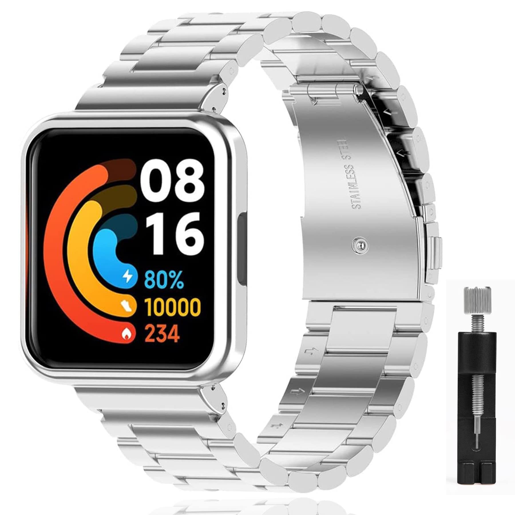 HchenH Noxidable Strap for Xiaomi Mi Watch 2 Lite Straps, Adjustable Closure Band for Men and Women, Compatible with Redmi Watch 2 Lite, silver