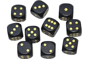 StarMall Set of 10 16MM Six Sided D6 Round Wooden Dice Set (Black)