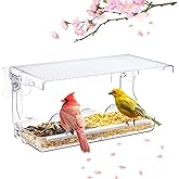 SUNALLY Window Bird Feeder for Outdoors, Clear Birds Feeders Window Mounted with Self-Adhesive Hooks, Outside Wild Bird Watching for Hummingbird,Finch in Garden, Yard, Elderly Kids Viewing