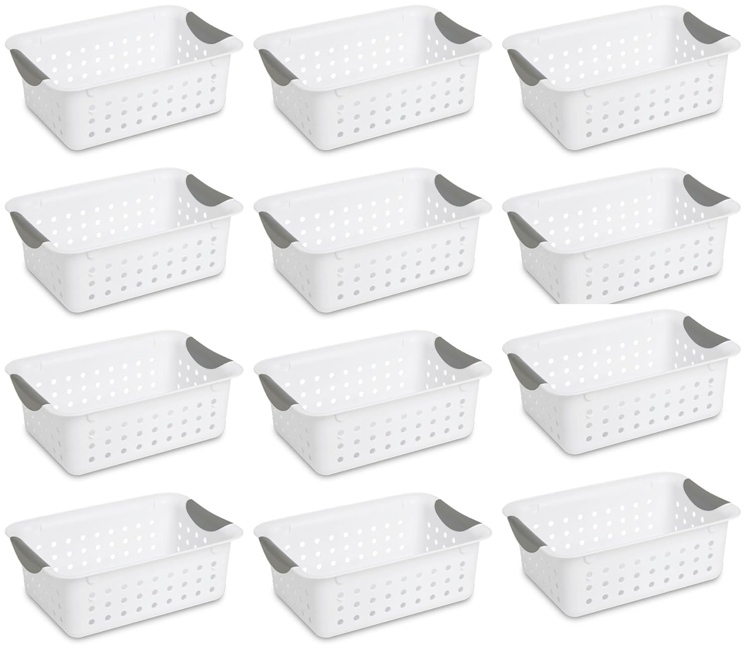 12) Sterilite 16228012 Small Ultra Plastic Storage Bin Organizer Baskets -White (non-0903)