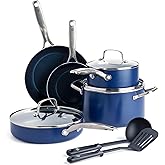 Blue Diamond 10 Piece Nonstick Cookware Set, Diamond Ceramic Pots & Pans, Dishwasher & Metal Utensil Safe, Non Toxic PFAS-Fre
