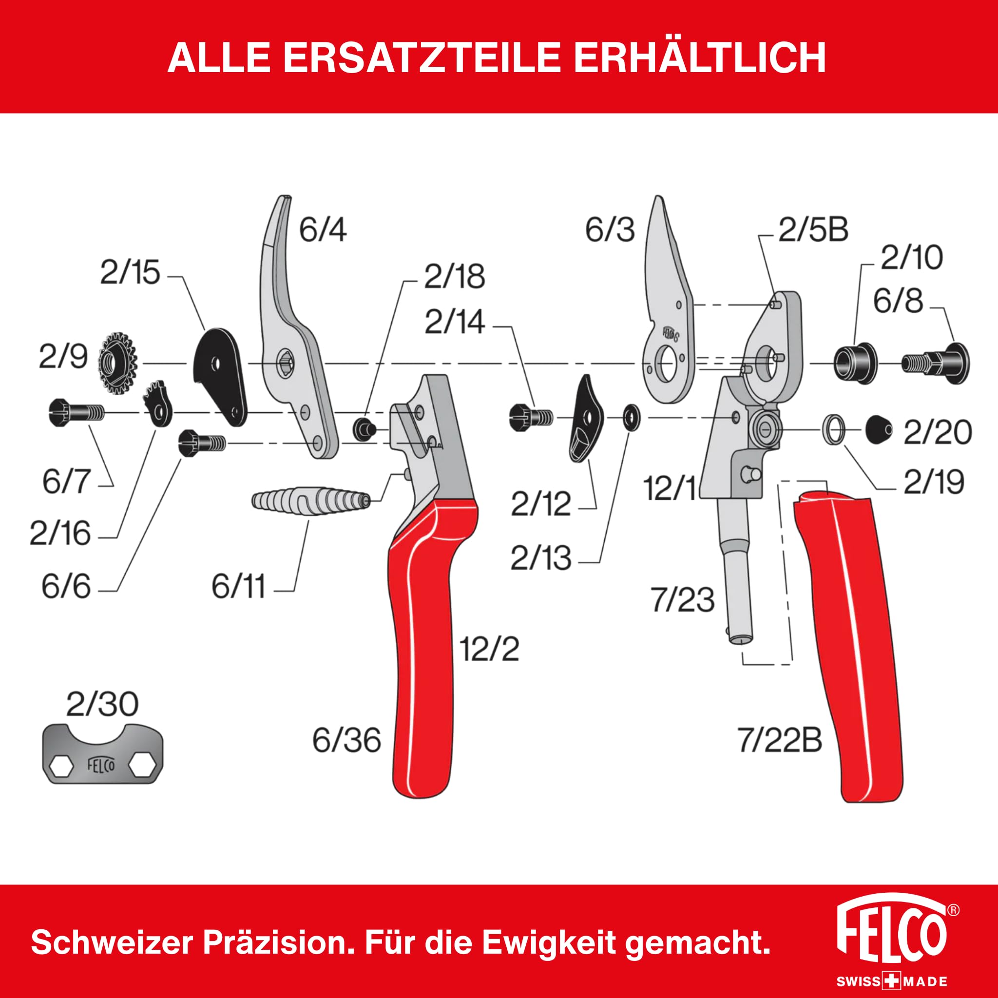 FELCO 12 Bypass-Gartenschere mit Rollgriff für Rechtshänder, ergonomisch für mittlere Hände, 42 mm Klinge, 20 mm Schnittdurchmesser, abgewinkelter Kopf, Stoßdämpfer, Swiss Made 3