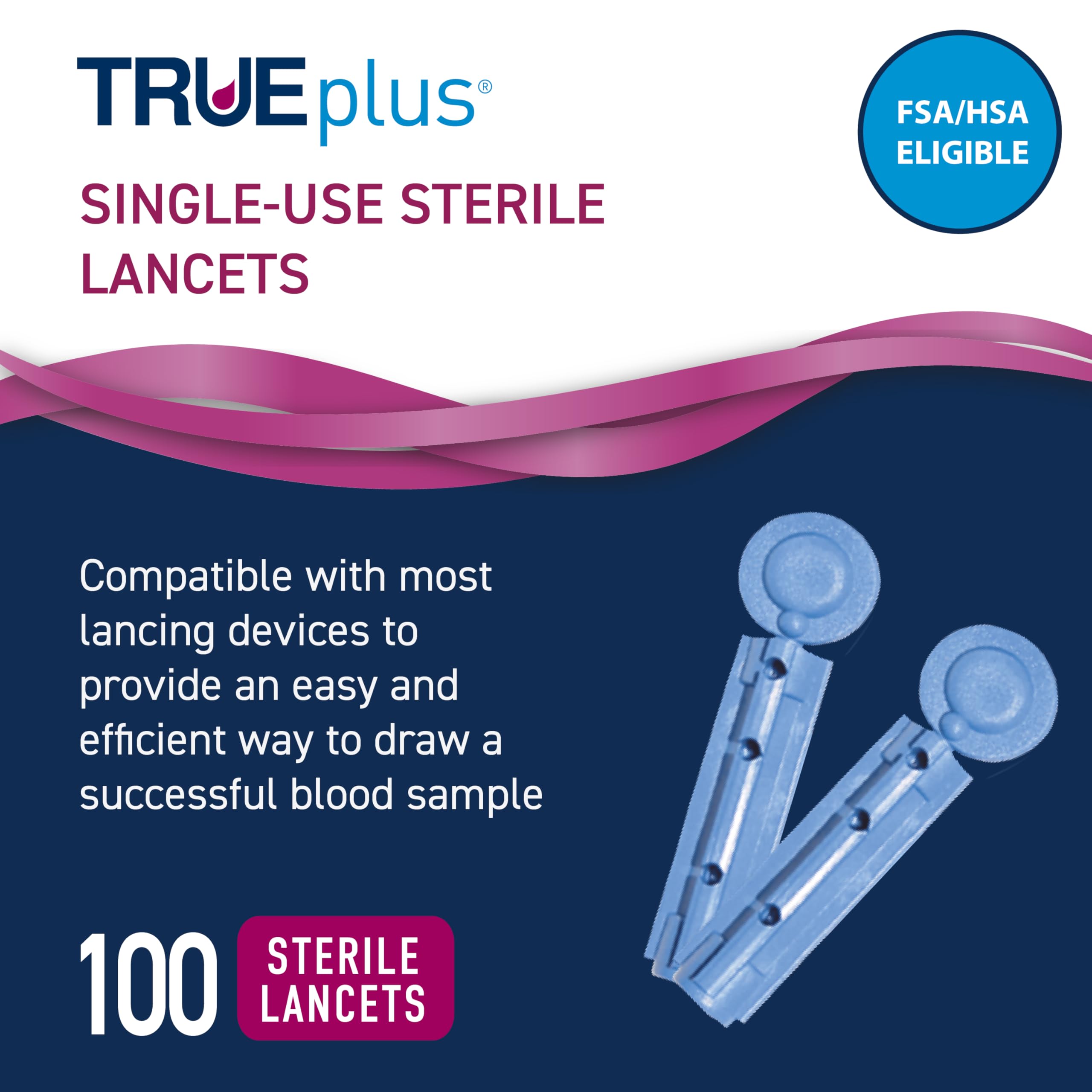 TRUE METRIX Self Monitoring Blood Glucose Test Strips and TRUEplus 30g Lancets Bundle, TRUE METRIX Family of Self Monitoring Blood Glucose Meters, 100 Count Strips, 100 Count Lancets