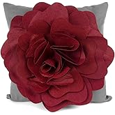 kilofly Home Decorative Throw Pillow Cover, 18" x 18", 3D Floral Red, Dark Grey
