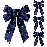 Vickasi 4 Pieces Christmas Wreath Bows for Front Door, Glitter Blue Velvet Ribbon Bowknot Holiday Bows Accessories for Wreath Baby Shower Wedding Decorations