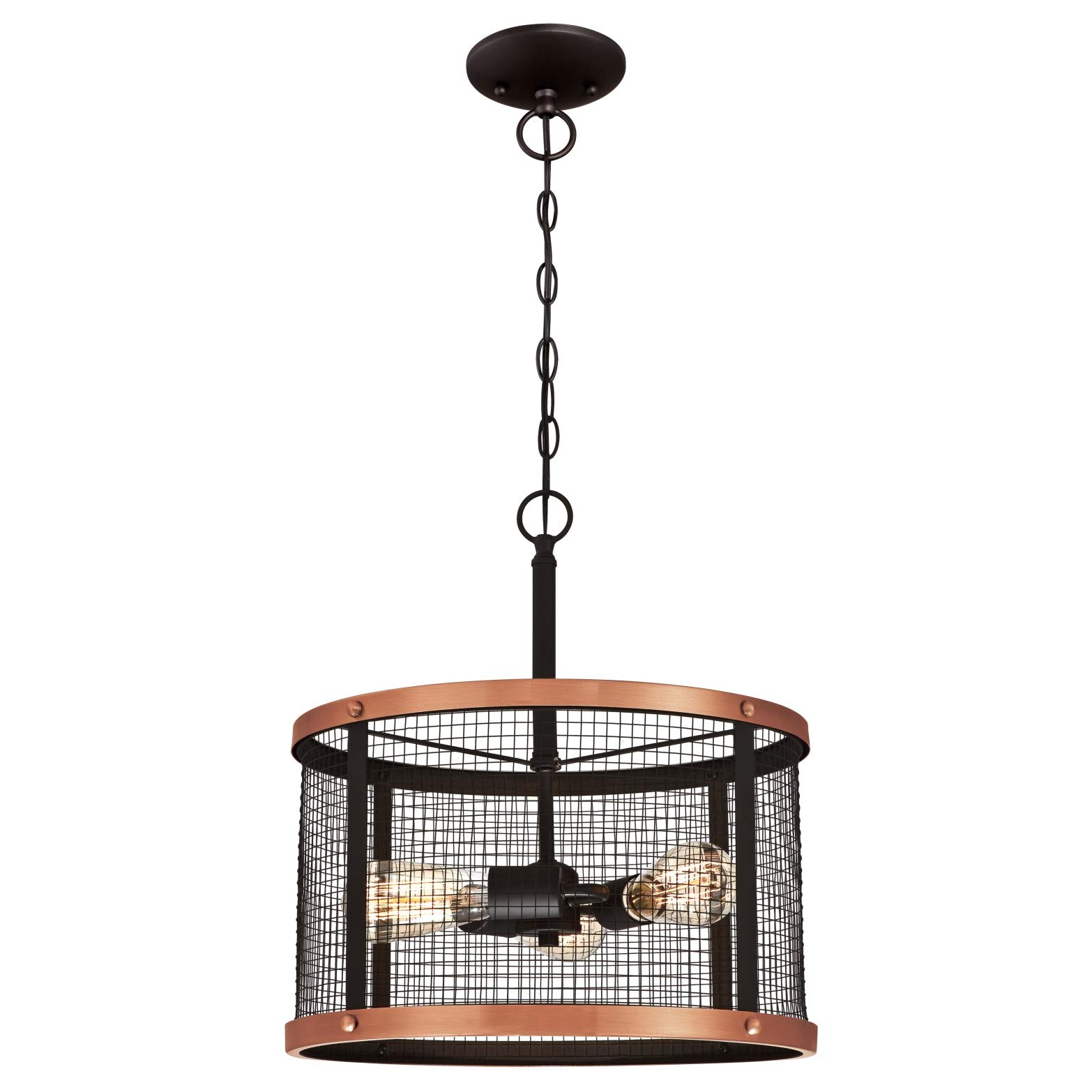 63327 Emelie Three-Light Indoor Pendant, Oil Rubbed Bronze Finish with Washed Copper Accents and Mesh Shade