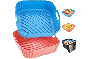 SEROPY Air Fryer Silicone Liners Square 2 Pack 8.6 Inch Airfryer Liners 4-7 QT Reusable Air Fryer Liners Silicone Pot Oven Liner Baking Tray, Air Fryer Basket Silicone Mat Bowl Air Fryer Accessories Kitchen