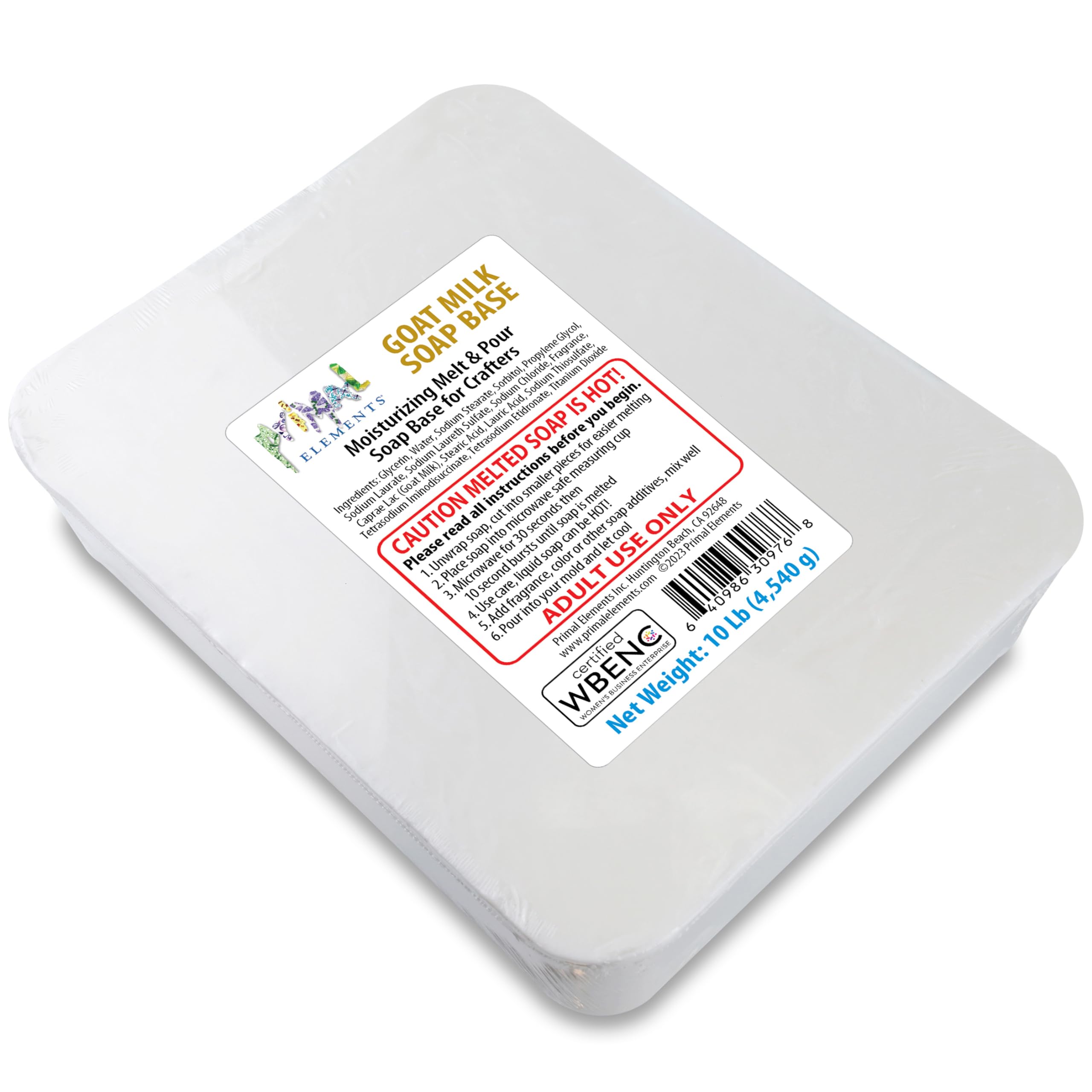 Primal Elements Goat Milk Soap Base - Moisturizing Melt and Pour Glycerin Soap Base for Crafting and Soap Making, Easy to Cut - 10 Pound Image