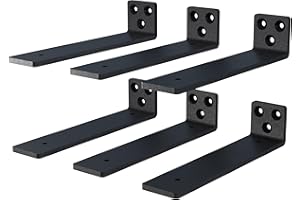 NEODROP 6 Inch Floating Shelf Brackets, Heavy Duty Hidden Bracket for Wall, Mantel, Bookshelves, Black Powder Coated Steel, 6-Pack