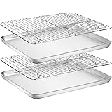 Baking Sheet with Rack Set [2 Pans + 2 Racks], Wildone Stainless Steel Cookie Sheet Baking Pan Tray with Cooling Rack, Size 1