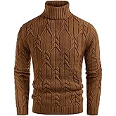 GRACE KARIN Men Turtleneck Sweater Long Sleeve Cable Knit Sweaters Slim Fit Mock Neck Twisted Pullover