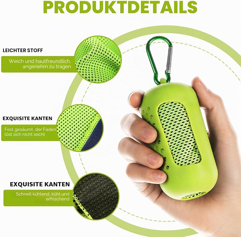 Kühlendes Handtuch 4er Set,Cooling Towel aus Mikrofaser,Schnelltrocknendes Sporthandtuch mit Verdunstungskälte, Kühlhandtuch für Fitness,Yoga,Laufen,Gym,Reise & Outdoor,30x90 cm,mit Silikonhülle,Green