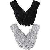 Loiyadn Winter Gloves for Women - Warm gloves for cold weather with Touchscreen Fingers, Elastic Cuff Womens Chenille Gloves