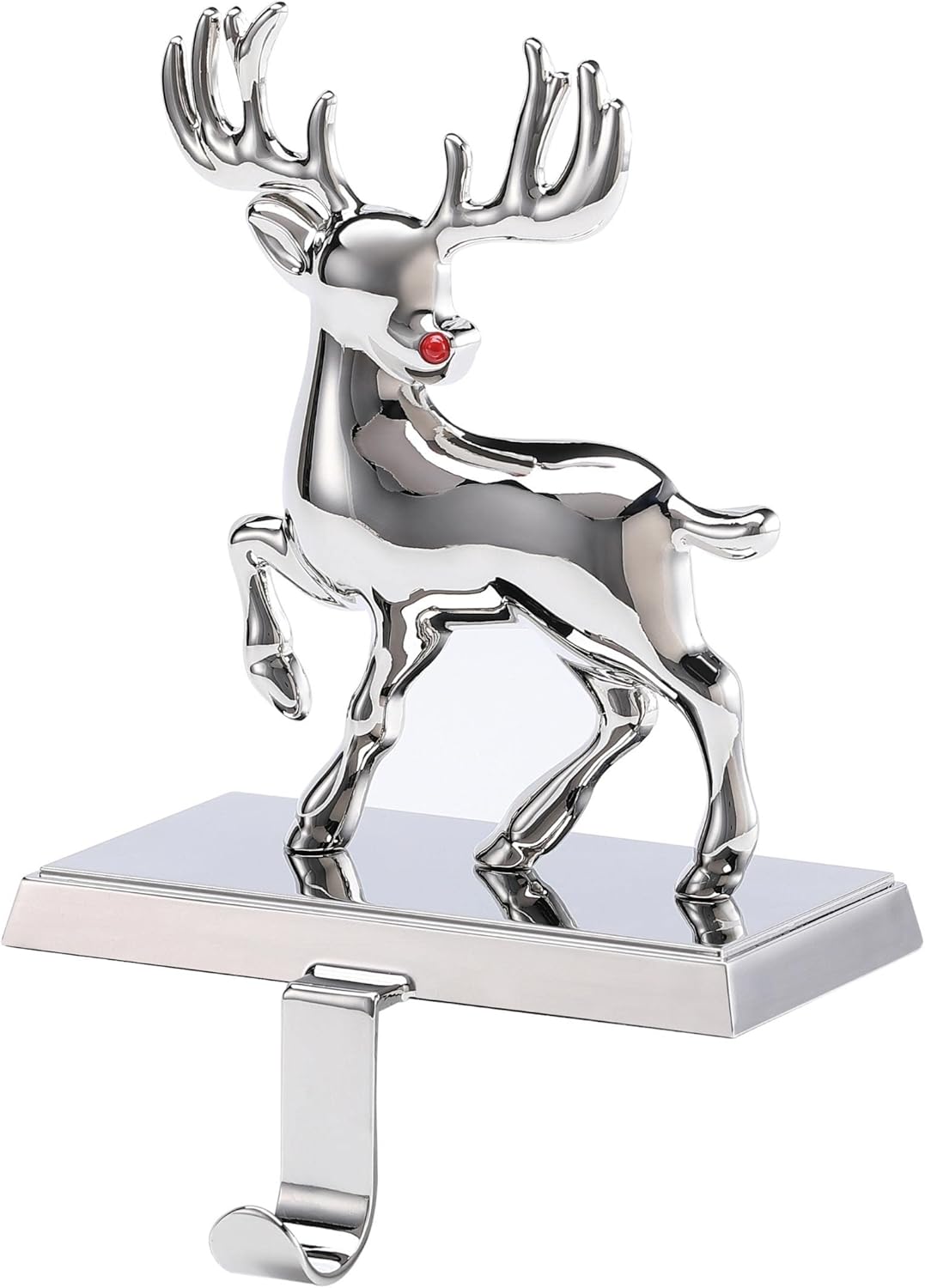 Stockings & Holders - BIRDROCK HOME Rudoplh Stocking Holder | Red Nose Reindeer | Chrome Finish with Non-Scratch Base | 1.6 lbs, 7.5” High x 5” Wide | 3 lbs. Weight Limit | Fireplace Mantle for Christmas Stockings