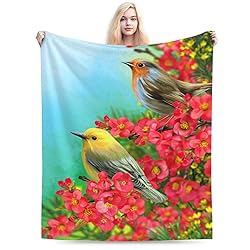 Jbofyee Spring Birds Blooming Flowers Throw