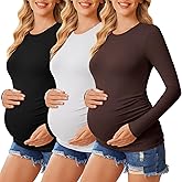 Ekouaer Women's Maternity Crew Neck Long Sleeve Tee 3 Pack