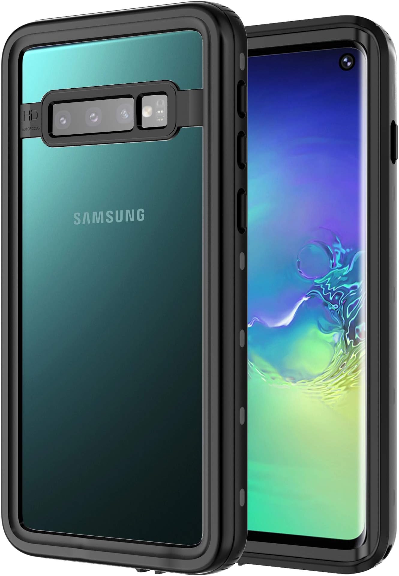 Rancase Compatible S10 Waterproof Case,[Compatible with in-Display Fingerprint Sensor] Shockproof Underwater Full Body Protective IP68 Certified Waterproof Case for Samsung Galaxy S10,Black/Clear