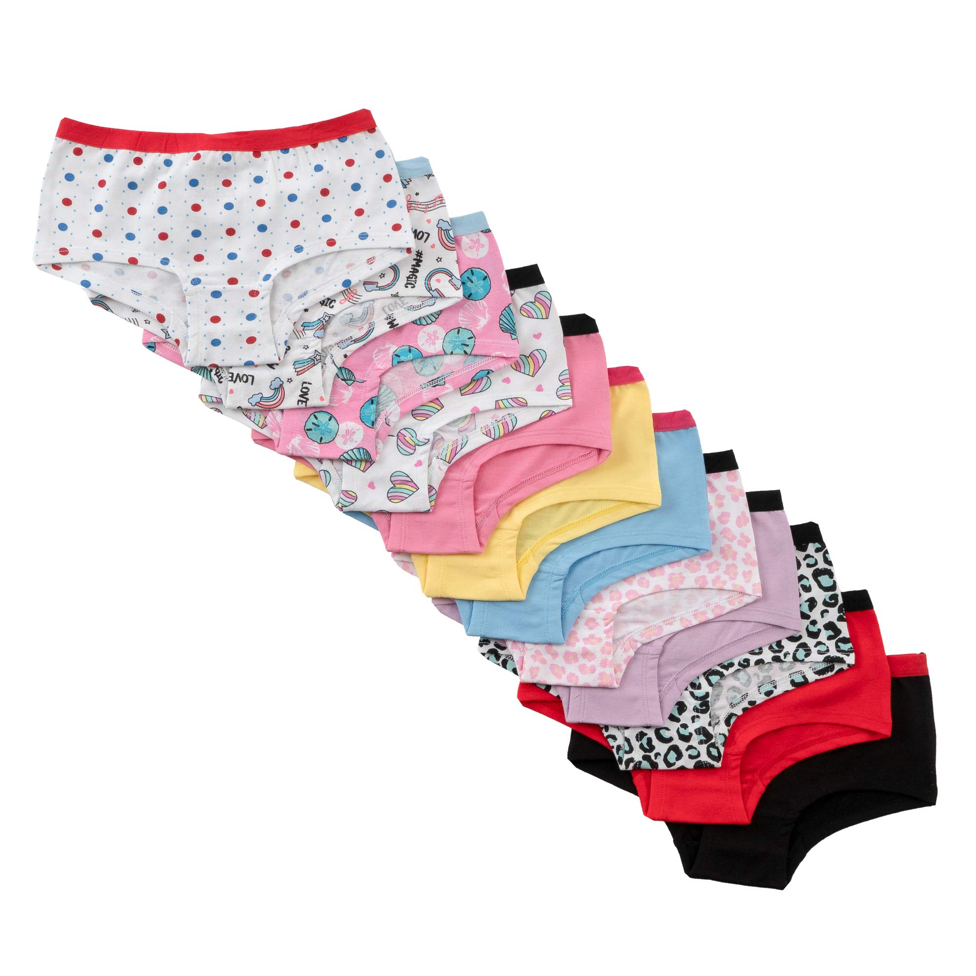 Alyce Intimates Girls Boyshort Brief, Assorted Solids &amp; Prints Pack of 12
