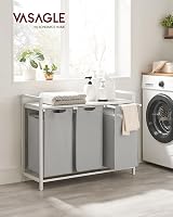 VASAGLE 3-Compartment Laundry Hamper with Shelf 120 L Dove Grey White view 2