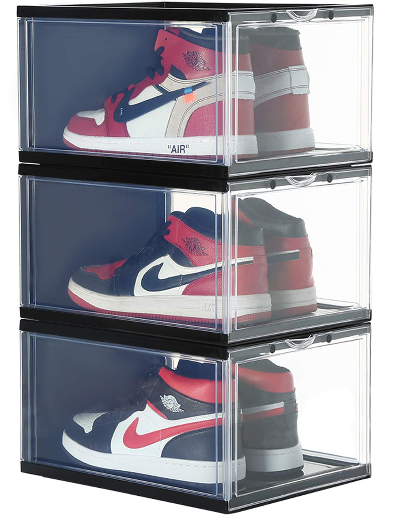stackable plastic shoe drawers on Stackable Shoe Organizer Clear Plastic 3 Pack Shoe Boxes For Display Shoes Sneakers Storage Black Buy Online In Brunei At Brunei Desertcart Com Productid 196043221
