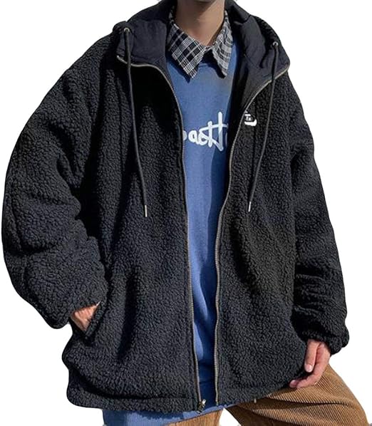 Amazon Alhylaフリースジャケット メンズ ボアジャケット ふわふわ メンズ コート 裏起毛 モコモコ アウター 厚手 暖かい 冬 ゆったり 柔らかい ファッション 韓国風 コート ジャケット 通販