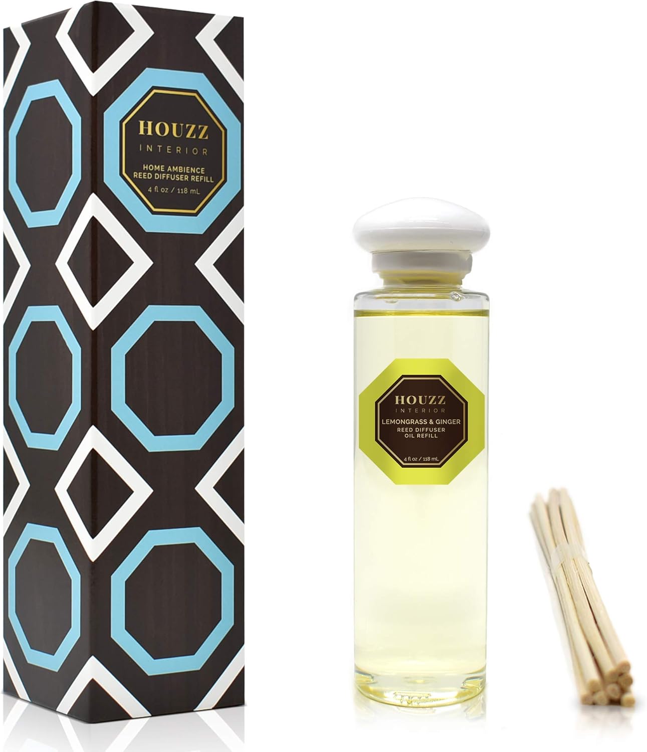 Amazon Com Houzz Interior Reed Diffuser Refill Oil Lemongrass Ginger Reed Sticks Included Lemongrass Eucalyptus Ginger Thyme Cedarwood Sage No Sulfates Or Parabens All Natural Made